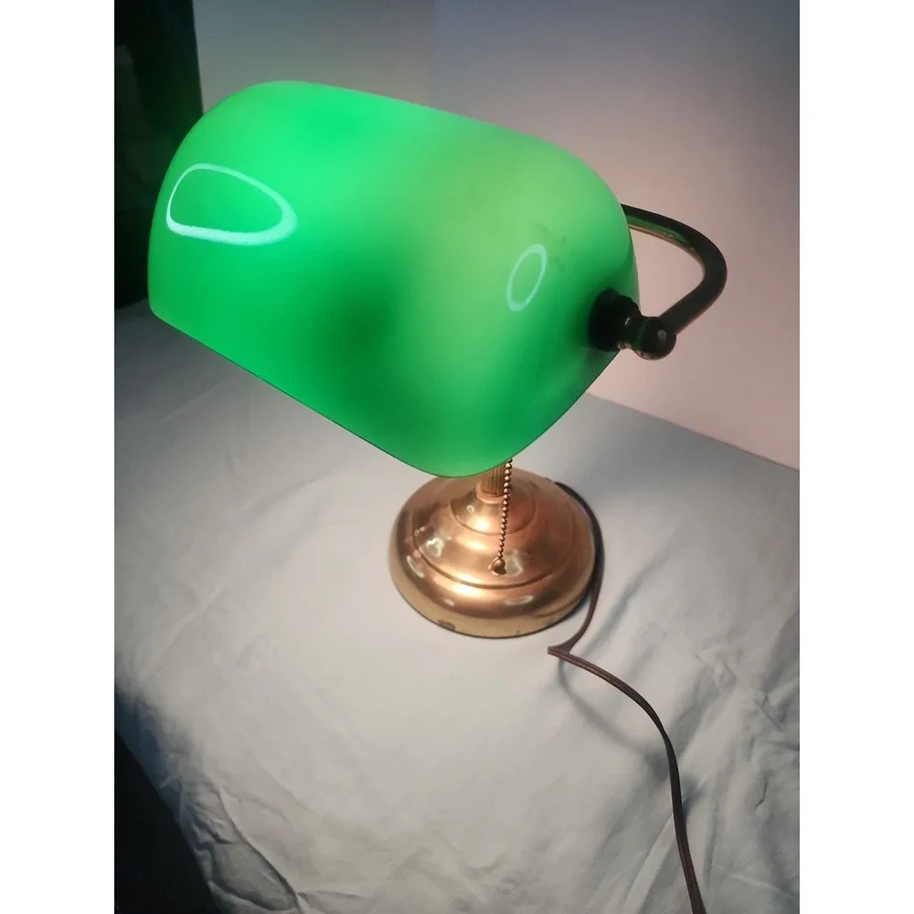 Vintage Underwriters Laboratories Portable Brass Bankers Desk Lamp Green Shade
